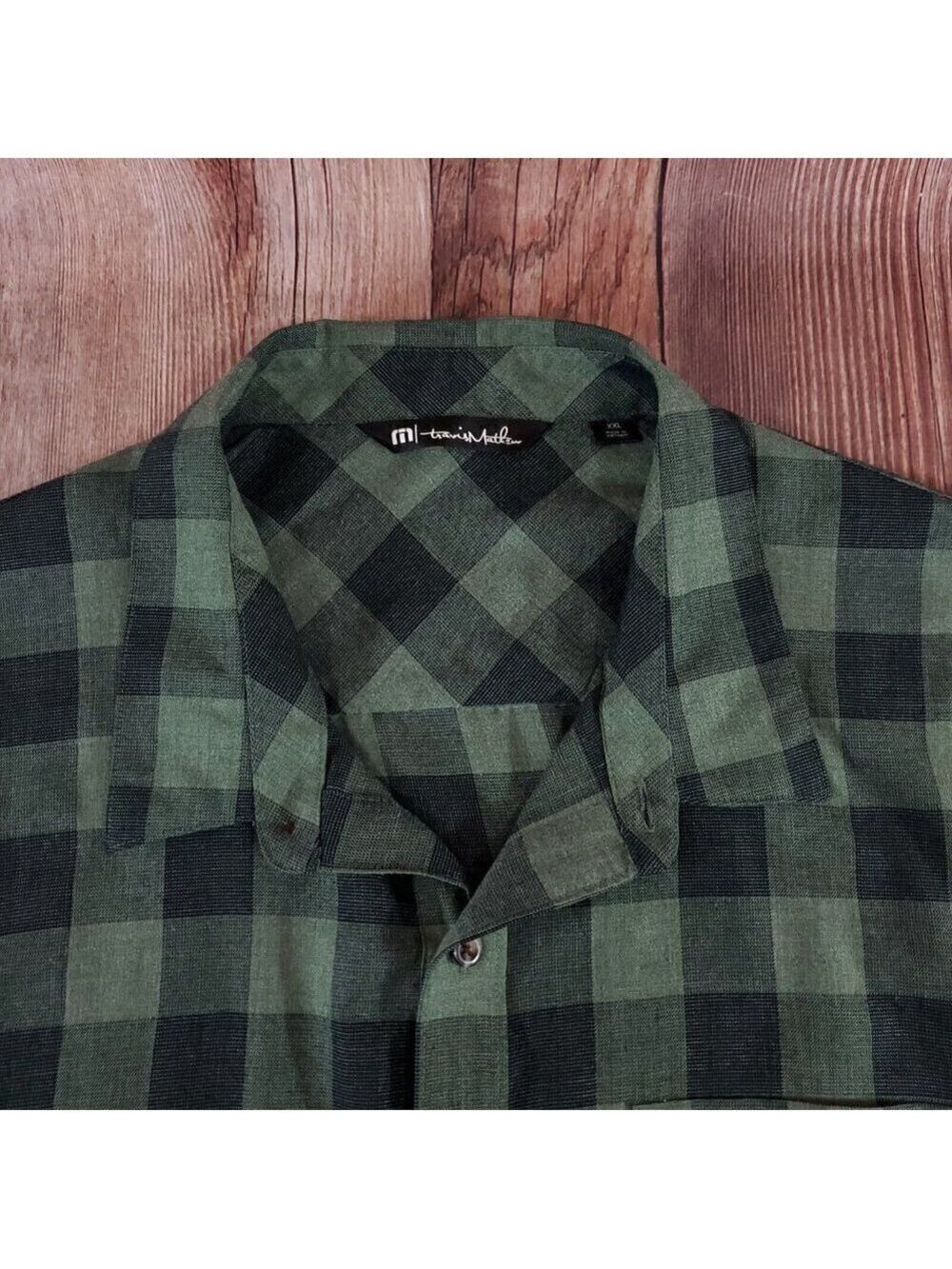 Travis Mathew Mens Size XXL Half Moon Bay Long Sleeve Laurel Green Check Shirt - Picture 4 of 14
